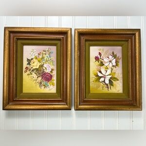 Vintage Art Oil Painting On Canvas Gold Frame Floral W Kuiper Signed 1982 Lot 2